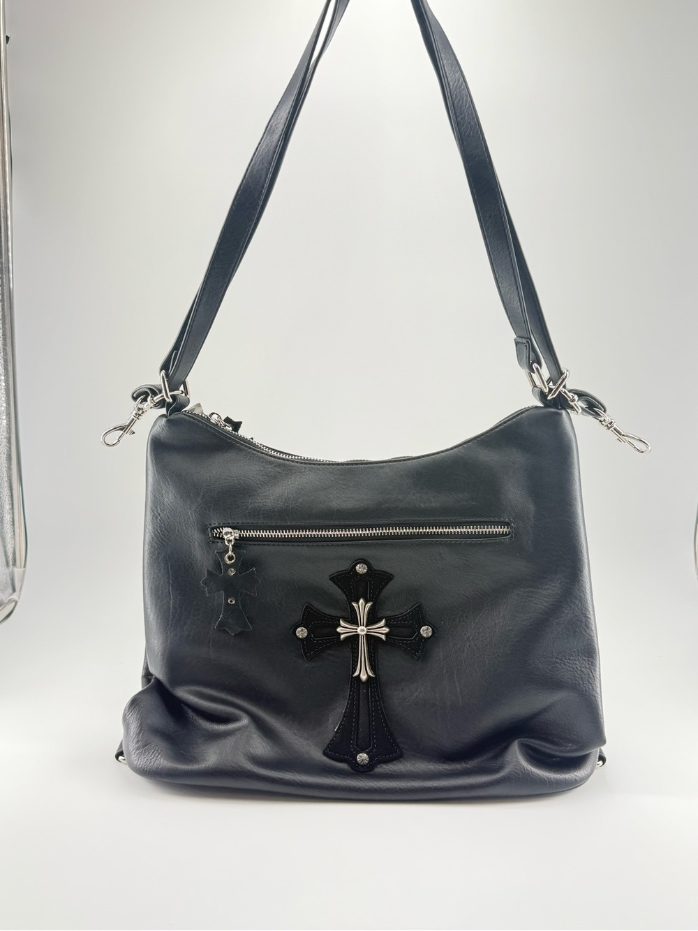 Black Shoulder Bag with Cross Accent